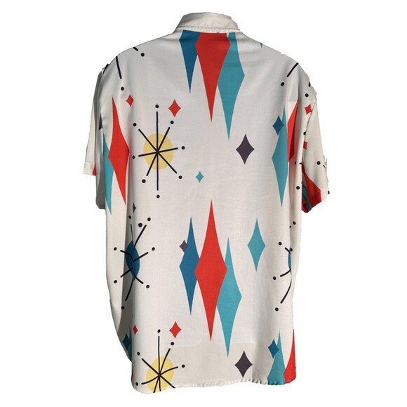 MISSLOOK Men's Short Sleeve Button Down Diamond Shaped White 2XL - Picture 3 of 6